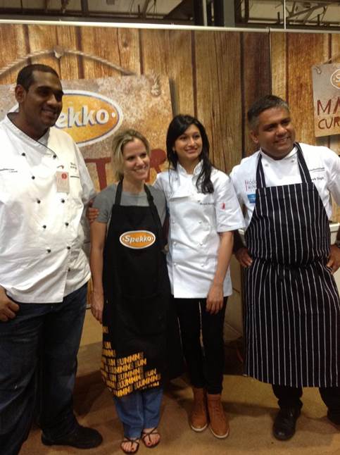 The Spekko Master Curry Chef Tammy Selby is wearing her Spekko Yum apron