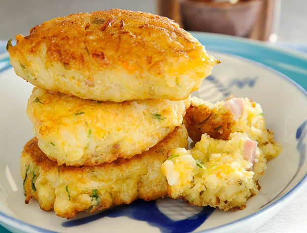 Ham, cheese and vegetable rice fritters