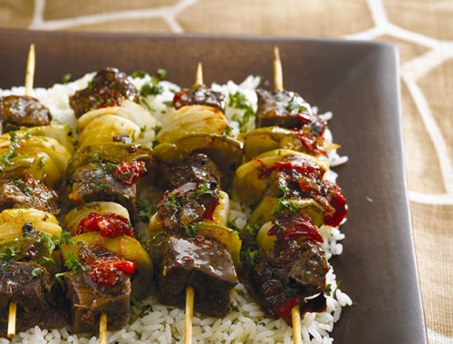 Ostrich Kebabs with Chilli, Roasted Tomato and Pepper Baste