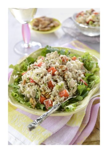 Chicken and Rice Salad With Apples, Pecan Nuts and Red Peppers