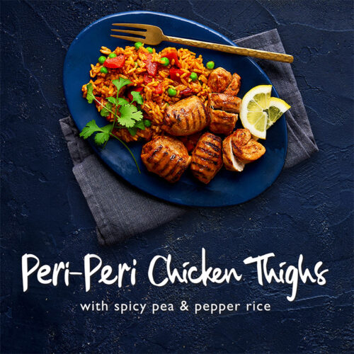 Peri-Peri Chicken Thighs with Spicy Pea & Pepper Rice