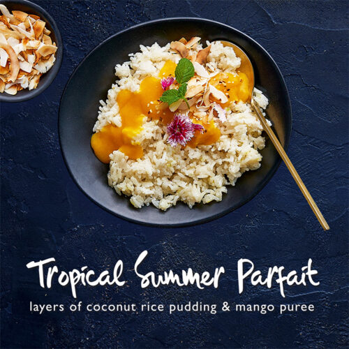 Tropical Summer Parfait – Layers of Coconut Rice Pudding & Mango Puree