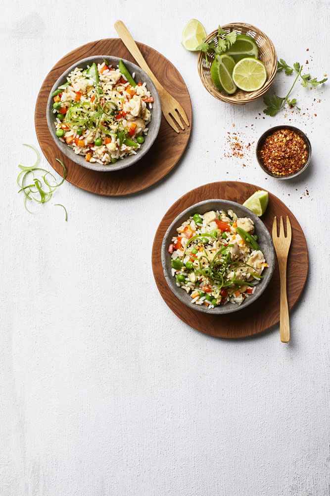 Fusion Fried Rice with Sweet & Sour Chicken